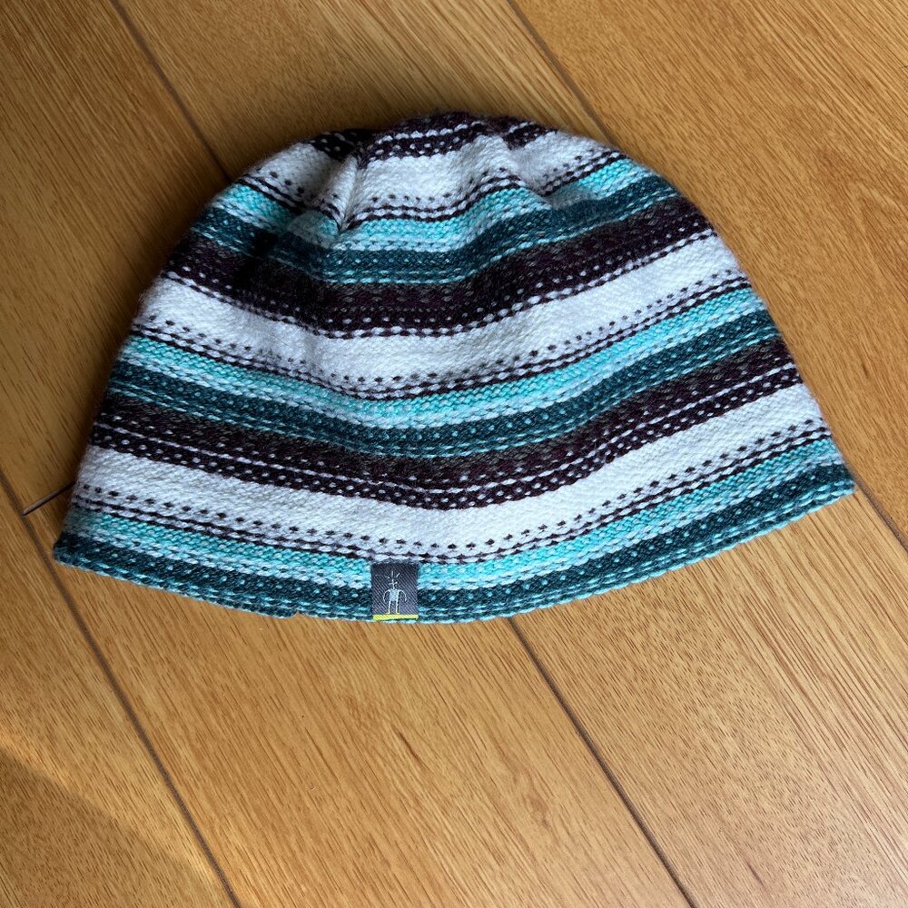 Smartwool Teal, Blue, and White Knit Beanie Cap - Merino Wool Blend